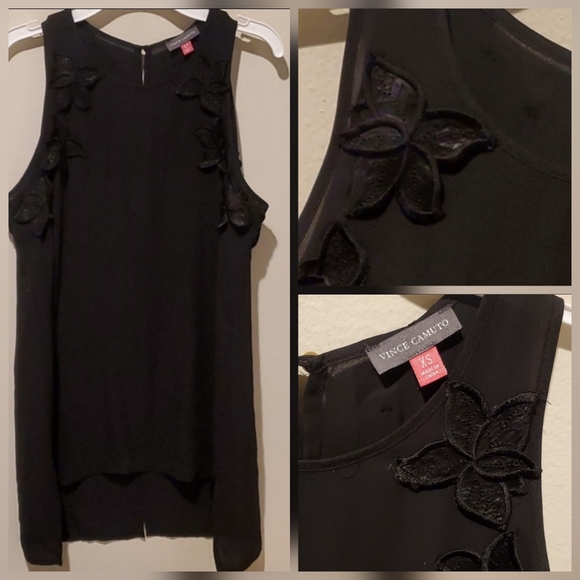 Vince Camuto Tops - ❤ VINCE CAMUTO FLOWY BUTTON BACK TANK TOP  W/ FLORAL TRIM, XS